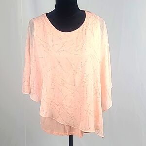 JM Collection women L geo savvy sheer over lay tank top peach artsy